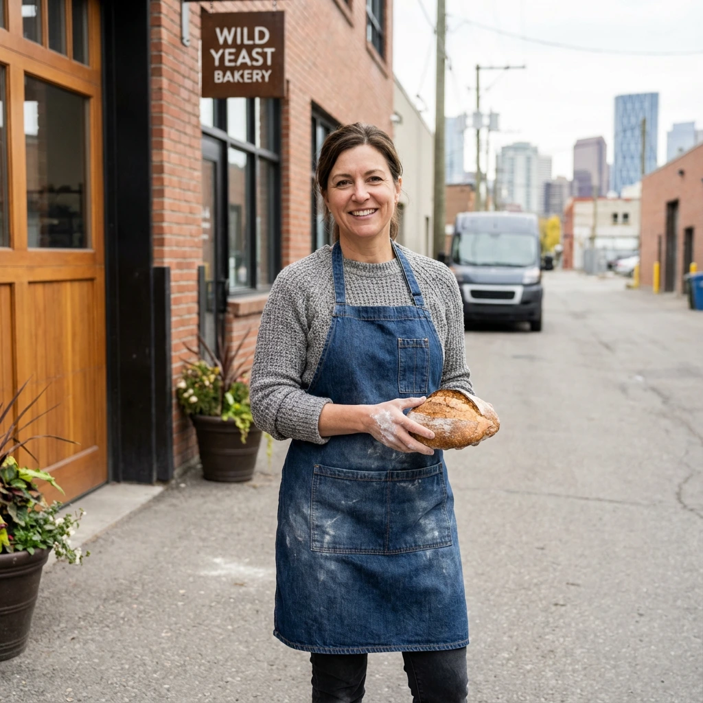 Entrepreneur standing proudly in front of their Canadian business location