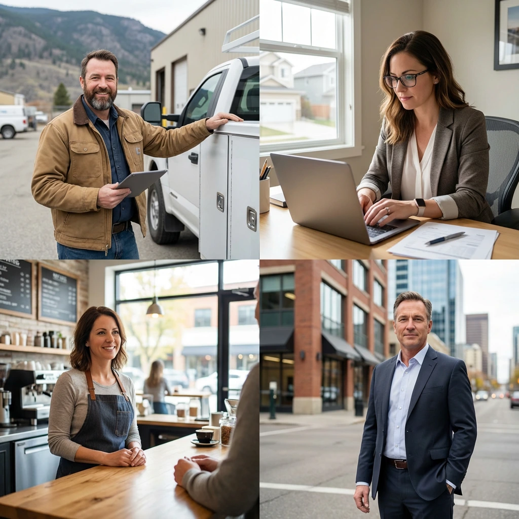 Canadian small business owner smiling outside their local business