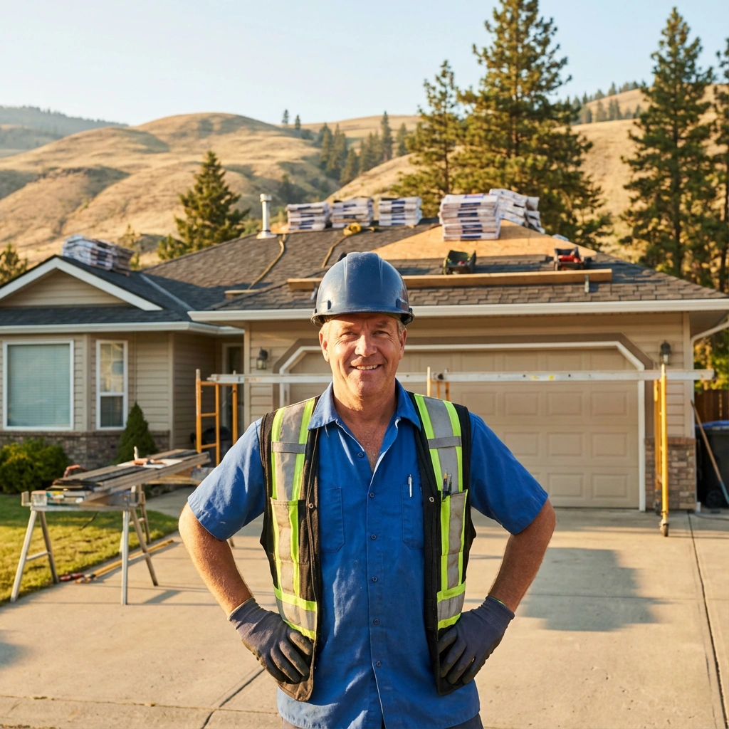 Roofer standing confidently on site.