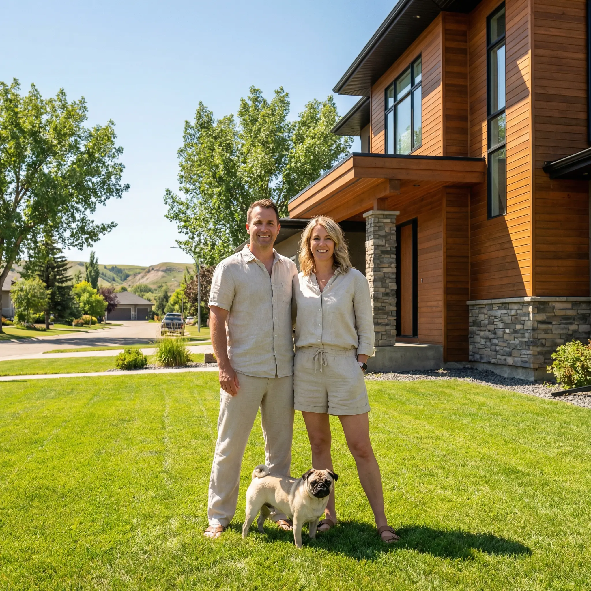 Couple standing infront of their home in Lethbridge Alberta