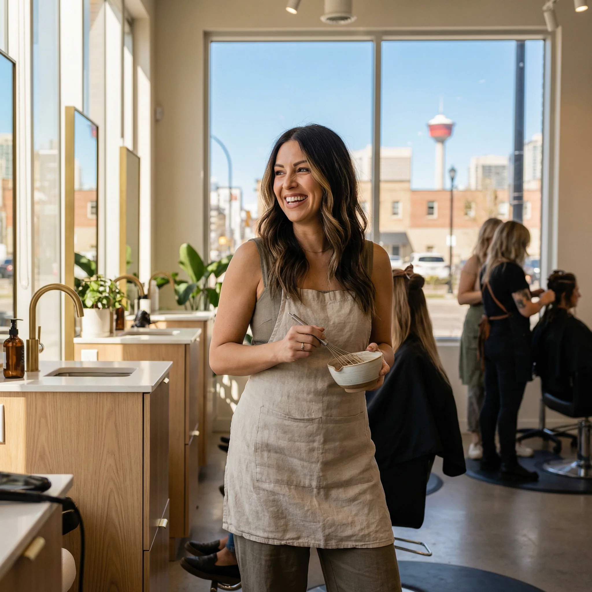 professional hair colorist in her salon professional hair colorist in her salon