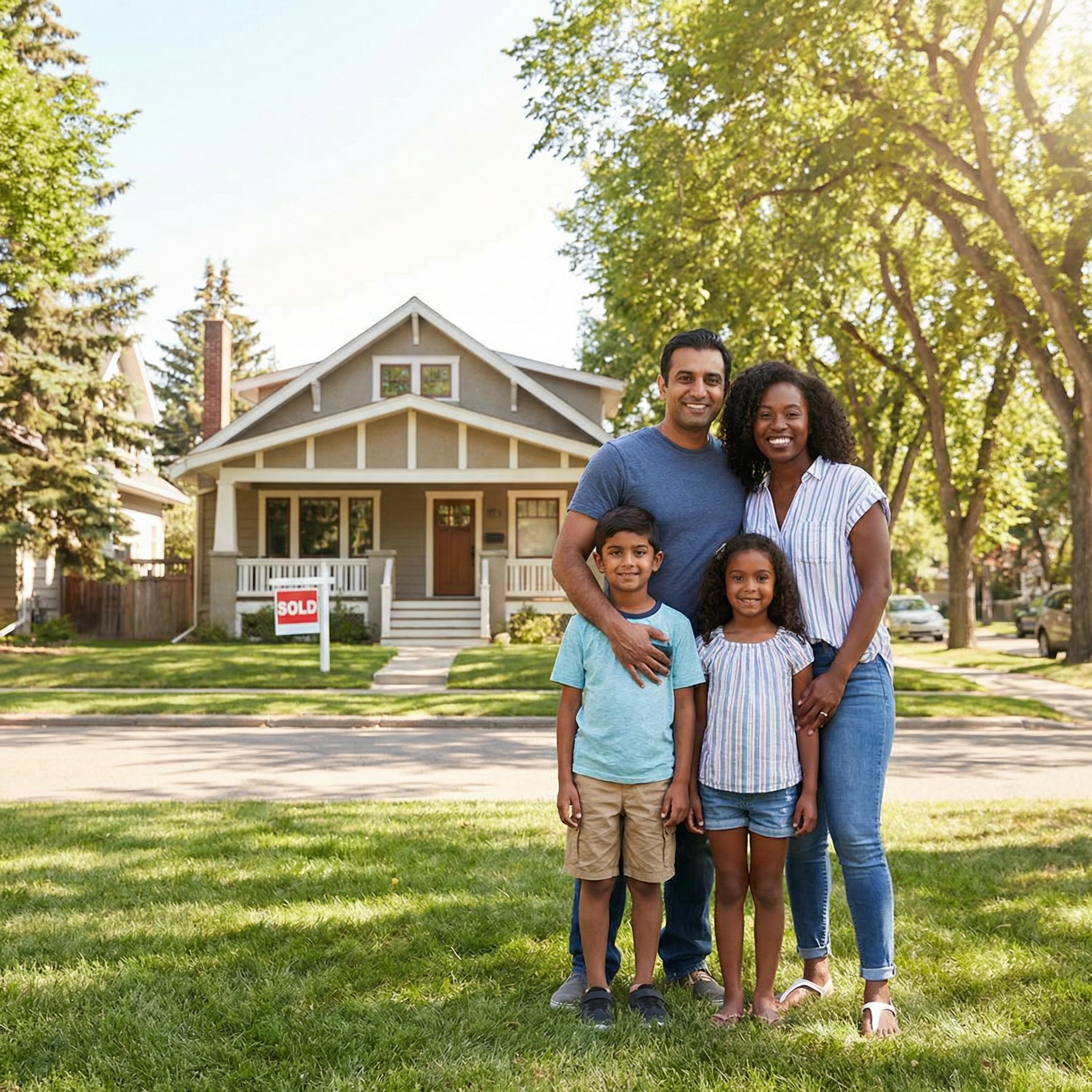 Family celebrating new home purchase.