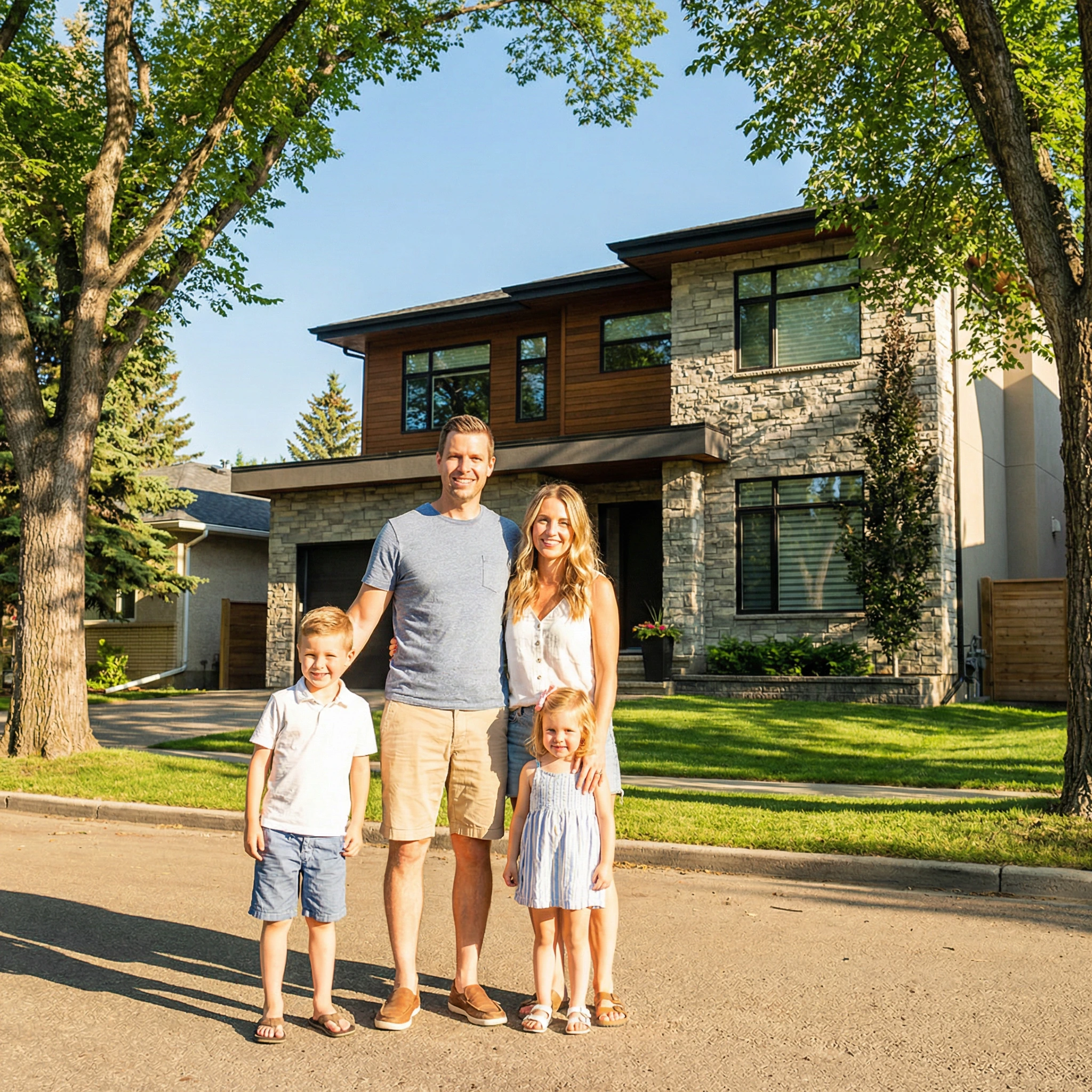 Edmonton Family in-front of their home