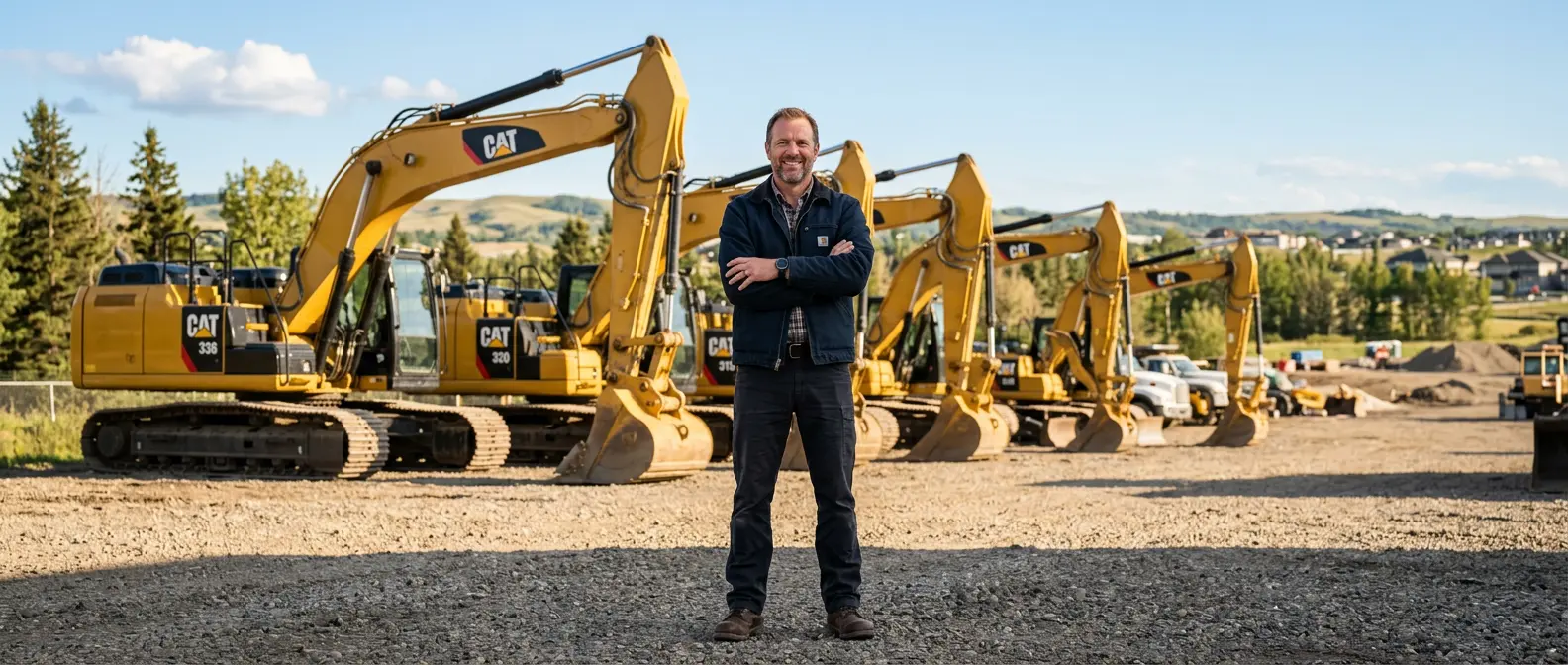 Business owner in front of this excavators Business owner in front of this excavators